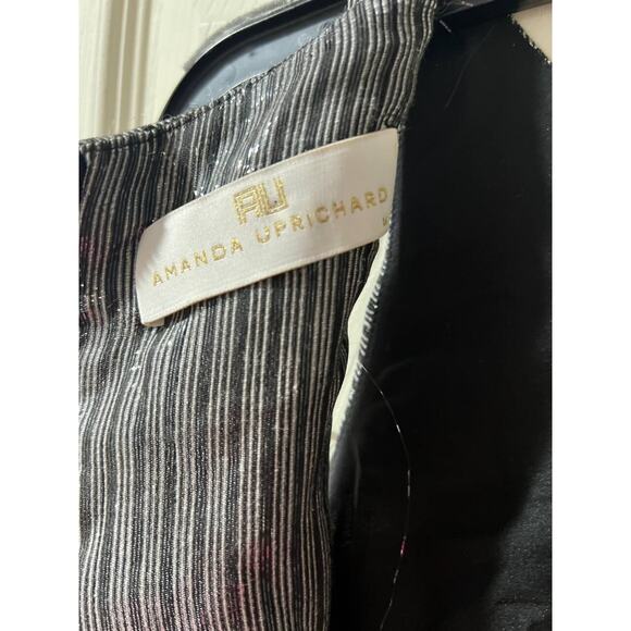 Amanda Uprichard Shiny Metallic Silver Striped Shift Cocktail Dress Sz M A000087 - Picture 4 of 5
